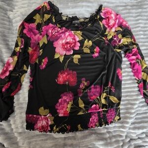 En Focus Floral Print, Sheer, Lined, Long Sleeve, Work Casual Stretch‎ Size XL